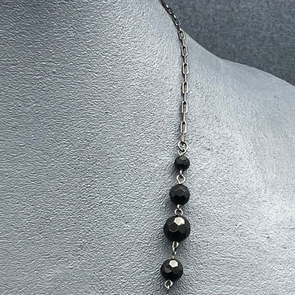 Long Multistrand Necklace As Is Gunmetal Silver Black Faceted Beads Dangles - Picture 5 of 10